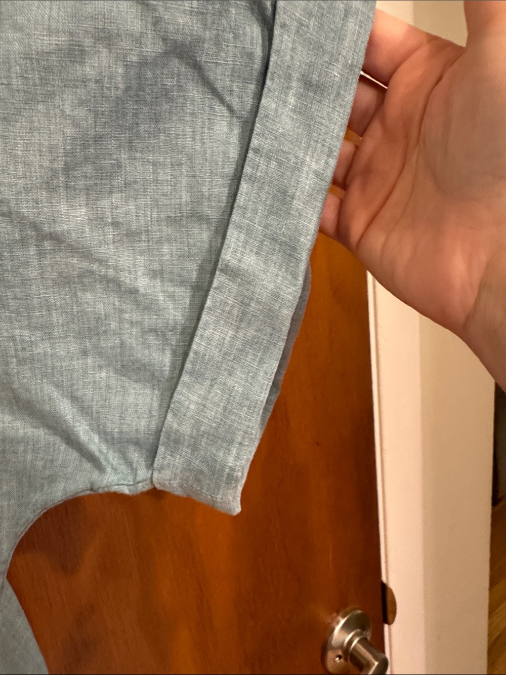 Light Blue Linen Scoop Neck Top - Petite - Picture 3 of 5